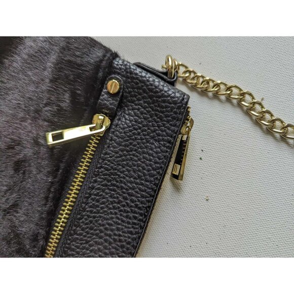 VGT BLACK PONY FUR LEATHER CHAIN STRAP PURSE - Picture 3 of 4